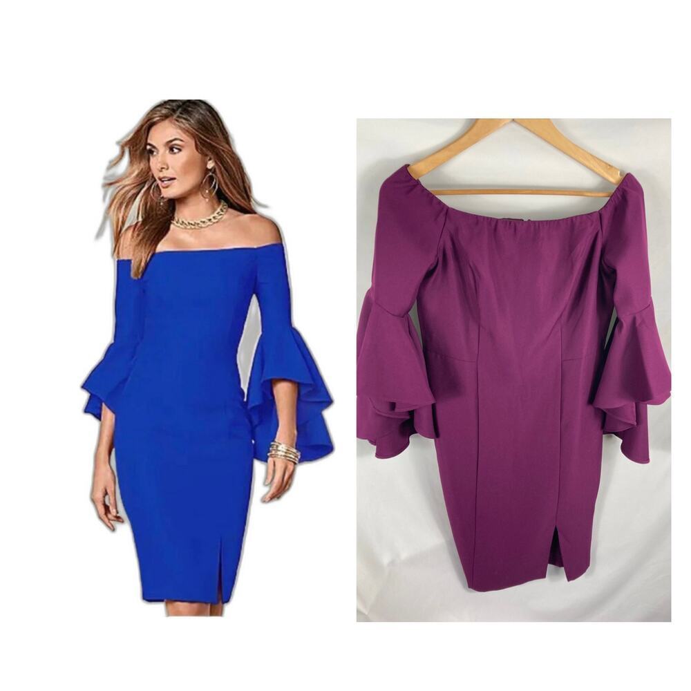 Venus Off Shoulder Bell Sleeve Purple Dress Size 4